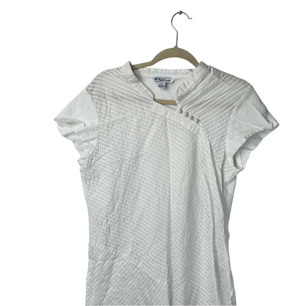 April Cornell White 100% Cotton Dress Size M Sleeveless Mandarin Collar Summer
